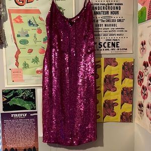 Whistles London full sequin hot pink fuschia dress